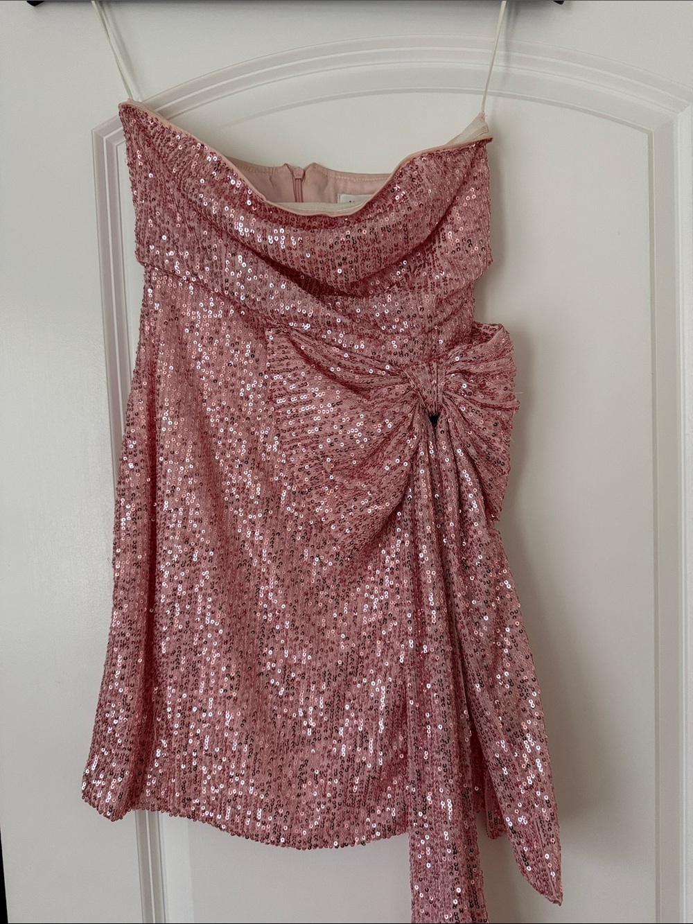 Hello Molly Rose Pink Sequin Draped Party Dress with Side Bow